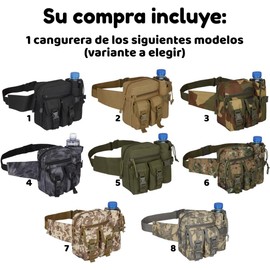 Mochila Cangurera Táctica Militar Caqui para Cintura con Porta Botella, Riñonera Compacta Multiusos para Deportes, Caza, Ciclismo y Uso al Aire Libre (1, 01)