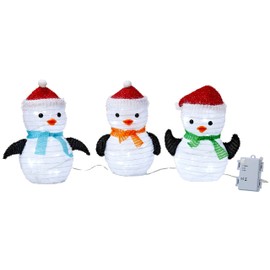 Mini Set of 3 LED Penguins Christmas Decorations 20 cm High with 45 Integrated Cold White LEDs Foldable for Indoor and Outdoor Garden Decoration Winter Decoration