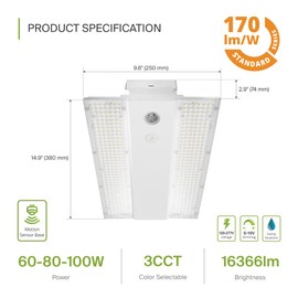 ASD LED Linear High Bay Light Fixture, Commercial Shop Lighting | 3CCT, Dimmable, Power Adjustable, DLC Premium, UL Listed | 100W 16000LM 3500-5000K 100-277V | Warehouse, Garage, Workshop Lamp | White