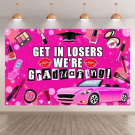 Luminora 182,9 x 109,2 cm rosa Mädchen-Hintergrund "Get in Losers We are Graduating", Party-Dekoration, Make-up, Abschlussfeier, Fotoautomaten-Banner