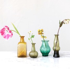 Creative Co-Op Hand Blown Glass, Multicolor, Set of 4 Styles Vases, 2" L x 2" W x 6" H