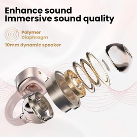 Open Ear Headphones, Open-Ear Clip Wireless Headphones with Intelligent Touch Screen, Bluetooth 5.4 Clip-On Headphones, 3.7 g Buds, Noise Cancelling for Calls, 65 Hours Runtime, IPX5 (Rose Gold)