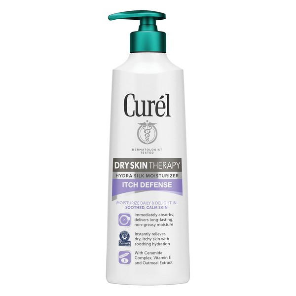Curél Dry Skin Therapy Hydra Silk Itch Defense Body Lotion, Body and Hand Moisturizer for Dry, Itchy Skin, Experience Soothing Hydration, 12 Ounce, with Oatmeal Extract, and Vitamin E