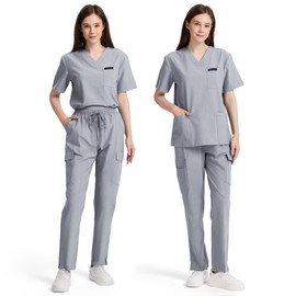 KAILAND Scrubs for Women Stretch V-Neck Scrub Top & Straight Leg Pants Medical Uniform with 12 Pockets