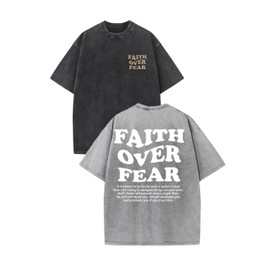 NIANNUJIAO 2 Packs Christian Faith Over Fe T Shirt for Men Oversized Tee Graphic Youth Acid Washed Baggy T-Shirt