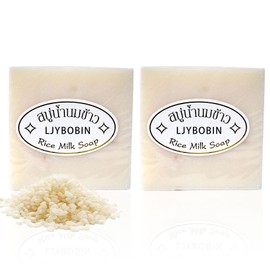 LJYBoBin 2PCS Vegan Rice Soap for Body & Face,Gentle Long-lasting Moisturizing Rice Milk Soap for All Skin Type,Deep Cleaning Rice Handmade Soap Bar for Men & Women