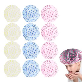 JnTech Shower Cap, Set of 12, Hair Cap, Waterproof, Hair Turban, Bath Cap, Cute, Shower, Bath, Hot Spa, SPA, Cooking, Facial Washing, Hair Dye, Vanity Cap, Reusable