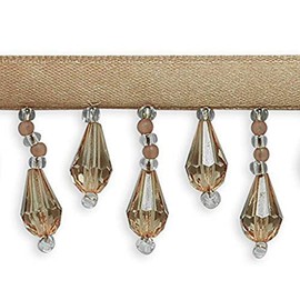 Trims By The Yard Joanne Beaded Teardrop Fringe Trim, Decorative Fringe For Fashion, Costume, or Home Decor, Washable Fringes, 10-Yard Cut, Champagne