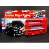 London Double Decker Red Bus and Black Taxi Models (Pull