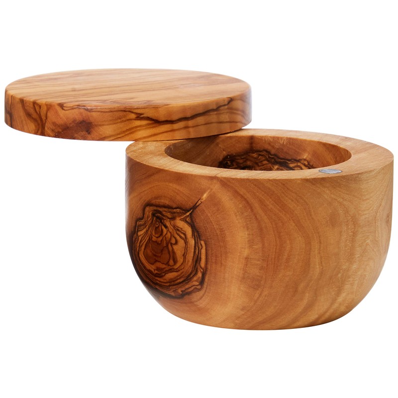 Berard Olive Wood Salt Container, Diameter 11 cm, with Gift