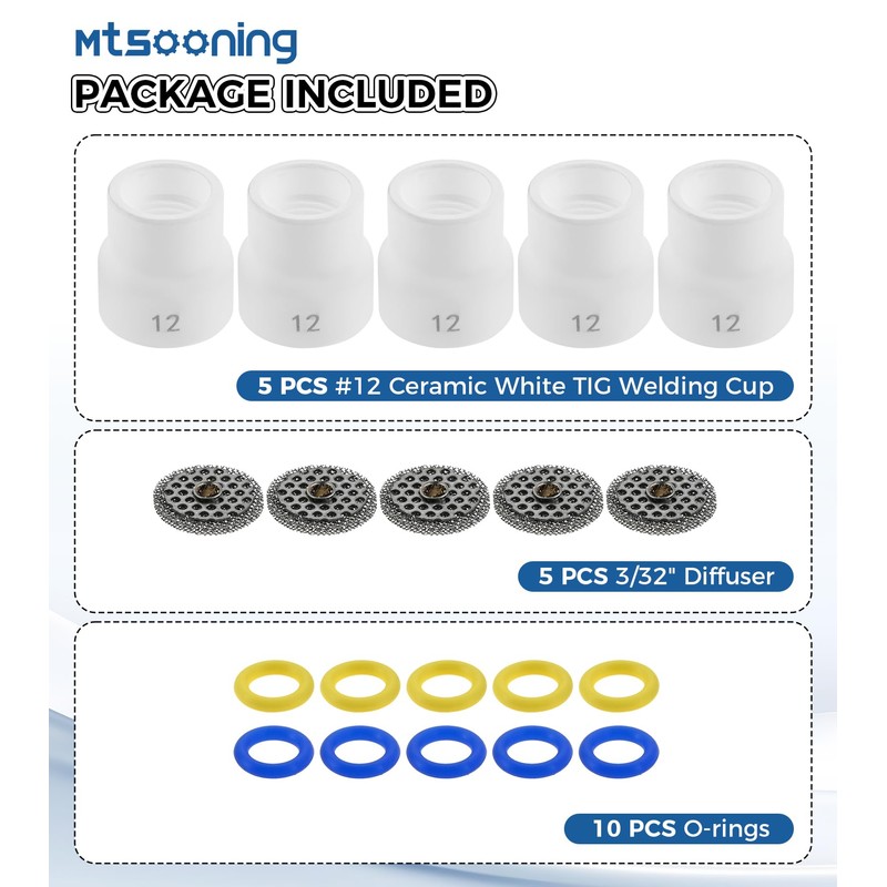 Mtsooning 5 Pack #12 White Ceramic TIG Welding Cups with
