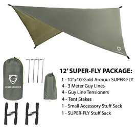 Gold Armour Rainfly Tarp for Hammock and for Tent, Camping Essentials Rain Fly Cover 12x10ft, Waterproof Lightweight Camping Accessories, Survival Camping Gear Camping Tent Accessories
