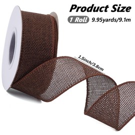 CABODYALS 9.1M 38mm Dark Brown Burlap Wired Ribbon Natural Jute Wide Woven Hessian Linen Wreath Festival Decorative Edge Trim Holiday Rustic Ribbons for Sewing Making Party Festival Decors Diy Craft