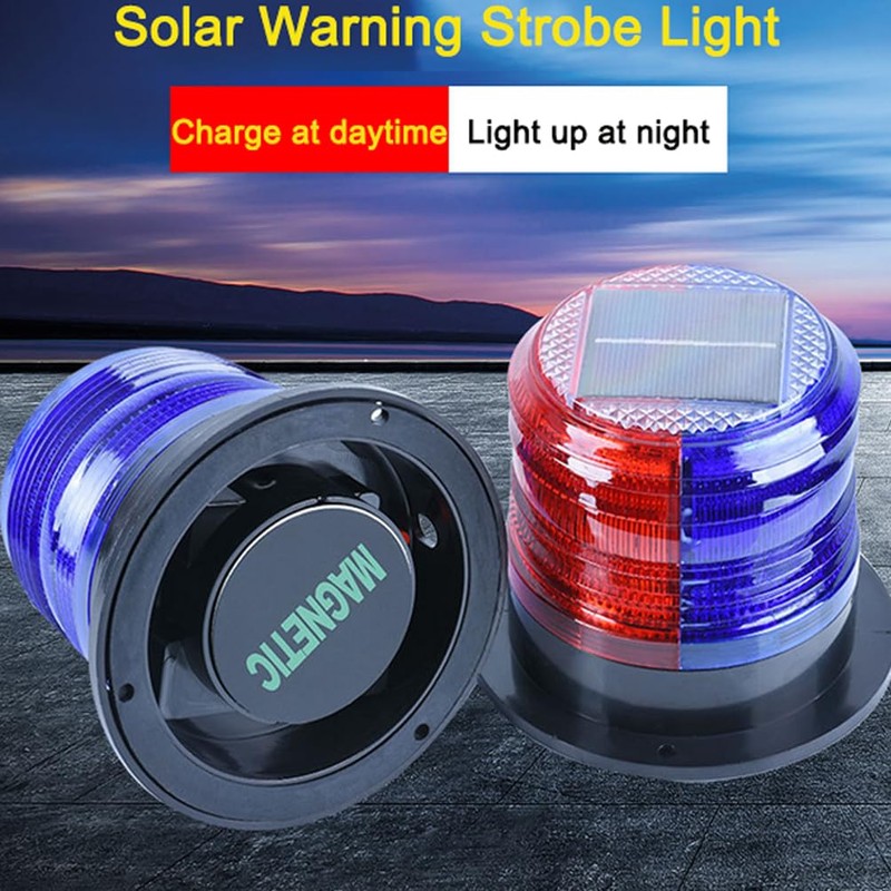 Solar Strobe Warning Light with Strong Magnetic Base LED Warning