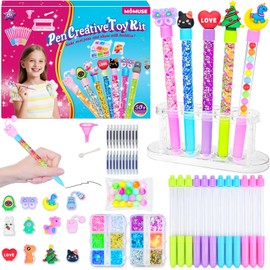 MOMUSE 50 Accessories DIY Pen Making Kit, Fun Pen Creator Studio – Making 12 Sparkly Pens with Sequins Beads, Creative Art Craft Kits Birthday Back School Gift for Kids Tweens Girls 6 7 8 9 10 Years