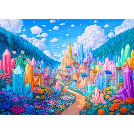 Bgraamiens 1000 Piece Jigsaw Puzzles for Adults – Magic Kaleidoscopic Geodes City – Vibrant Fantasy Challenge with Crystals and Flowers – Colorful Relaxation Gift