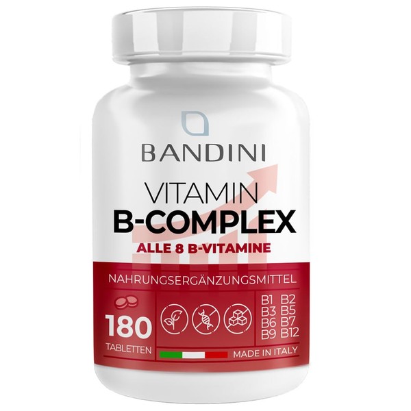 Bandini® Vitamin B Complex - 180 Tablets | High Dose: All 8 B Vitamins (B1, B2, B3, B5, B6, B7, B9, B12) | Independently Laboratory Tested, No Additives - GMO Free, Vegan