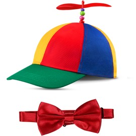 Propeller - Gorro desmontable con diseño de arco iris, gorro giratorio loco y pajarita ajustable para disfraces de adultos (rojo, 2 piezas)