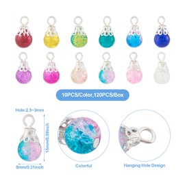 Beadthoven 120Pcs Crackle Glass Crystal Charms Teardrop Glass Dangle Beads 12 Colors Small Drop Beads Charms Pendants with Silver Bead Cap for Jewelry Making Necklace Earrings Bracelets DIY Crafting