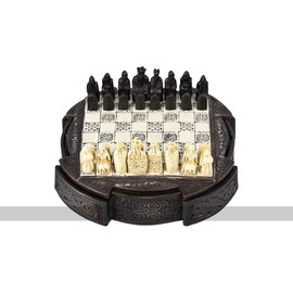 Masters Traditional Games Isle of Lewis Chess Set - Compact 9 inch Resin Chess Cabinet and Chessmen - Brown - Made in The UK