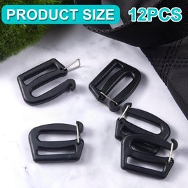 Heyumybit 12Pcs Adjustable Plastic G Hooks for Webbing Backpack Hardware and Strap Replacement Clips Durable Open Type Buckles for Outdoor Gear