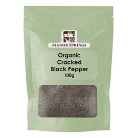 Organic Cracked Black Pepper (Coarse Ground) 100g by Manor Springs Organic