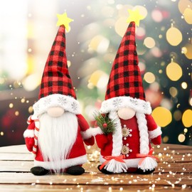 Lovinland Christmas Gnomes Plush Couple with Red Buffalo Check - Xmas Gnomes Elf Tomte Ornaments Doll - Christmas Decorations - Xmas Decorations for Home Indoor