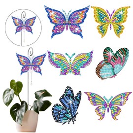HTTDMY 6 Pcs Diamond Art Kits for Adults, Diamond Painting Crafts Stakes with Pendant for Garden Home Decoration (Butterfly)