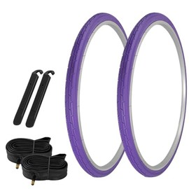 PRO+ Pair of Bicycle TIRE 700 X 35C Purple/Purple SIDEWALL (2) Tires W/Tubes 33MM Schrader Valve & TIRE LEVERS P-1180