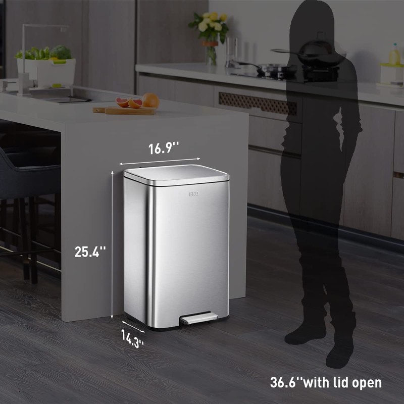 EKO Madison Brushed Stainless 50 Liter/13.2 Gallon Step Trash Can
