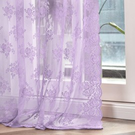 Kotile Light Purple Sheer Curtains 72 Inch Length 2 Panels Set, Country Rustic Floral Lavender Vintage Lace Curtains for Girls Bedroom, Rod Pocket Privacy Sheer Window Curtain Drapes, 52 x 72 Inch
