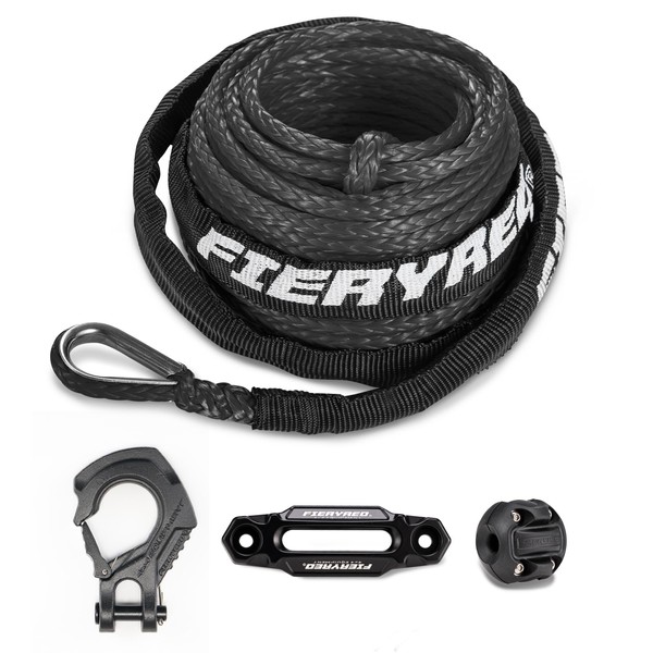 FIERYRED 3/16inch 50FT 8500LBS Synthetic Winch Rope Cable Kit with Forged Hook Rubber Stopper and Fairlead,Winch Line Replacement for 2000-3500LBS Winch, ATV, UTV, Offroad