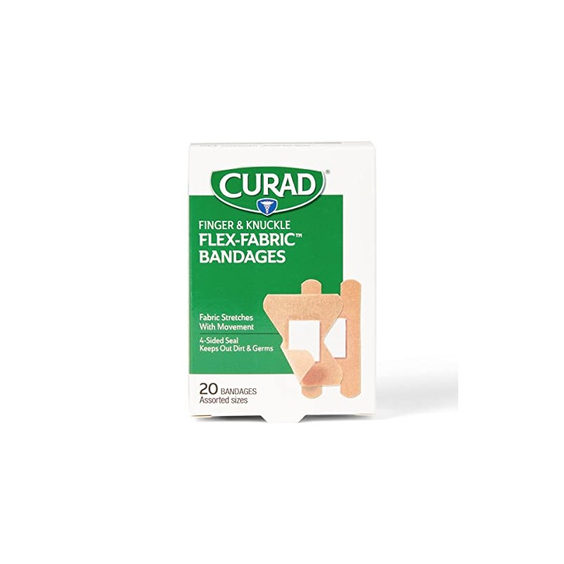 CURAD Flex-Fabric Finger and Knuckle Bandages, Assorted Sizes, 20 Count
