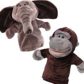 GAGATY 2 Paquetes de Títeres de Mano para Niños, Juegos de Muñecos de Mano de Animales de Alta Calidad, para Contar Historias, Enseñar, Preescolar, Marionetas de Juguete de rol (Orangután + Elefante)