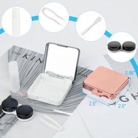 Beautyflier 2 Pack Contact Lens Case, Portable Travel Contact Case Colored Lenses Applicator Remover Tool Kit with Mirror Solution Bottle for Travel Daily Outdoor (Black+Rose Gold)