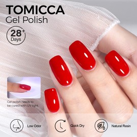 TOMICCA Red Gel Nail Polish, 1 Pcs Ruby Red Gel Polish Soak Off UV Red Nail Polish Gel, Long Lasting Gel Polish Red Color Nail Art DIY Manicure Salon