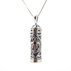MIZZE Made for Luck 925 Sterling Silver Traveler’s Prayer Mezuzah Pendant & Prayer Box Charm Pendant on 19.5” Box Chain Necklace - Ideal Men & Women Protection Jewelry Gift