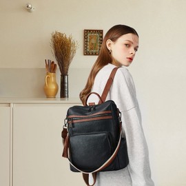 OPAGE Leather Backpack Purse for Women Fashion Tassel Ladies Shoulder Bags Designer Large Backpack Travel Bag