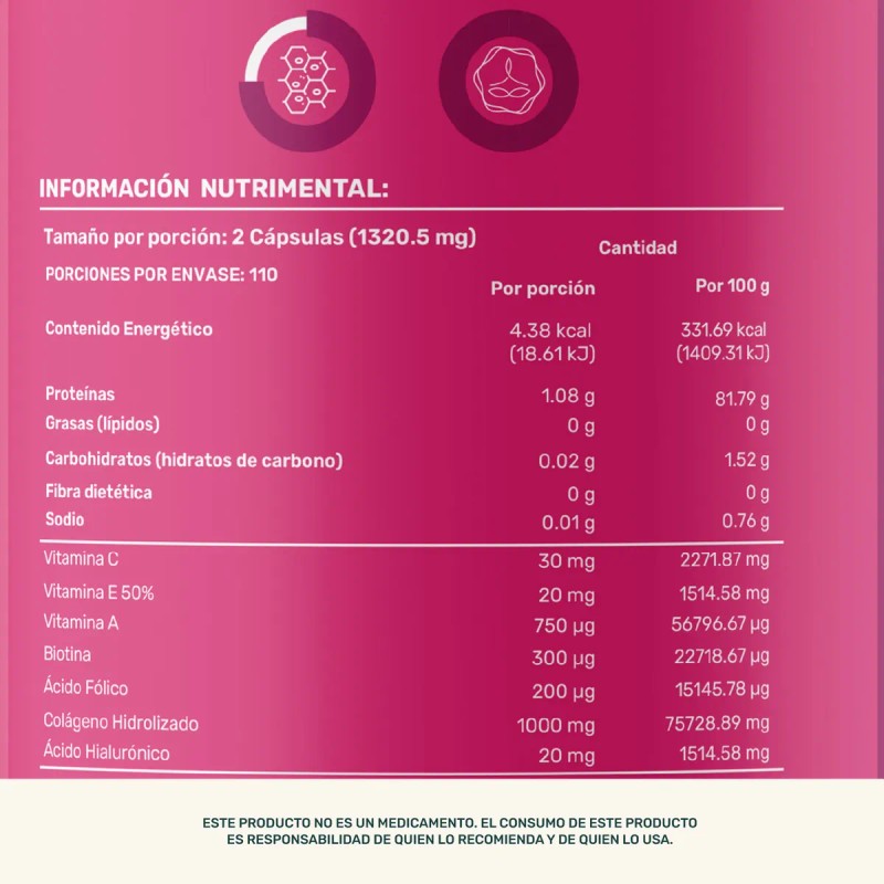 Colágeno Y Vitaminas Life360+ Collagen Vitamins 220 Cápsulas Sabor Sin