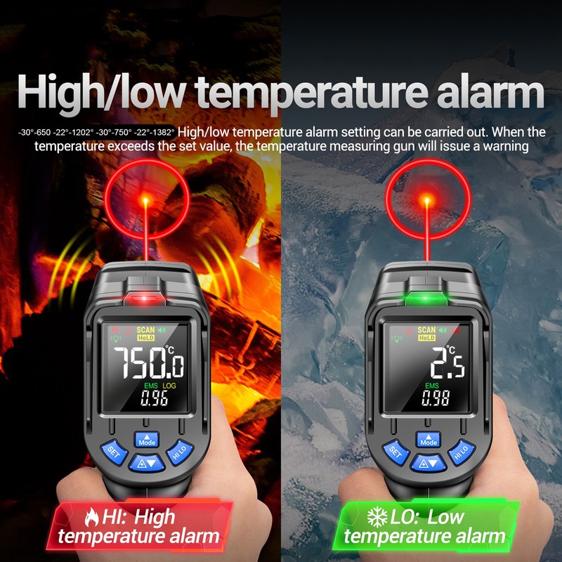 Infrared Laser Thermometer High Low Temperature Alarm High Accuracy Non