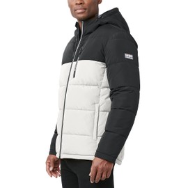 Nautica Men's Hooded Parka Jacket, Water and Wind Resistant, White/Black, Large