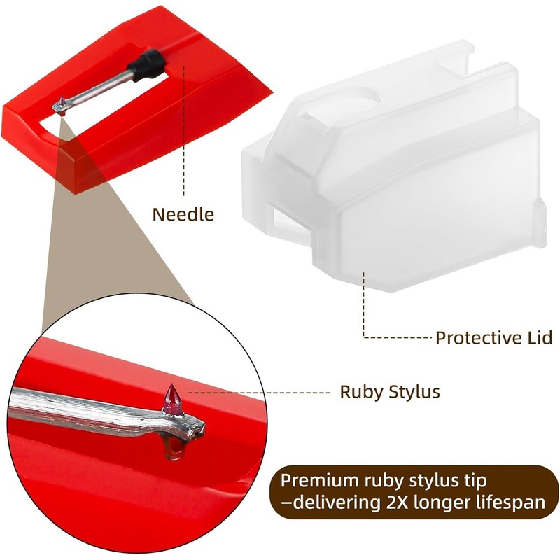 4-Pack Record Player Needles – Turntable Stylus Replacements with Ruby