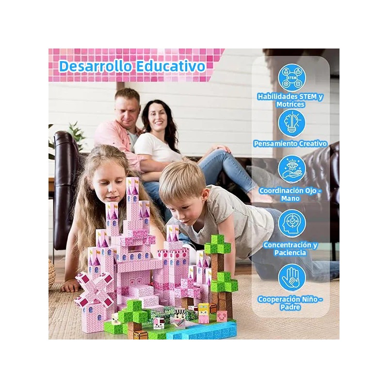 Bloques Magnéticos Juguete Castillo Rosa 100 Piezas