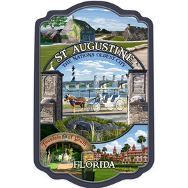 Die Cut Sticker St. Augustine, Florida, Montage Scenes, Contour Vinyl Sticker 3 to 6 inches, (Waterproof Decal for Cars, Water Bottles, Laptops, Coolers), Large