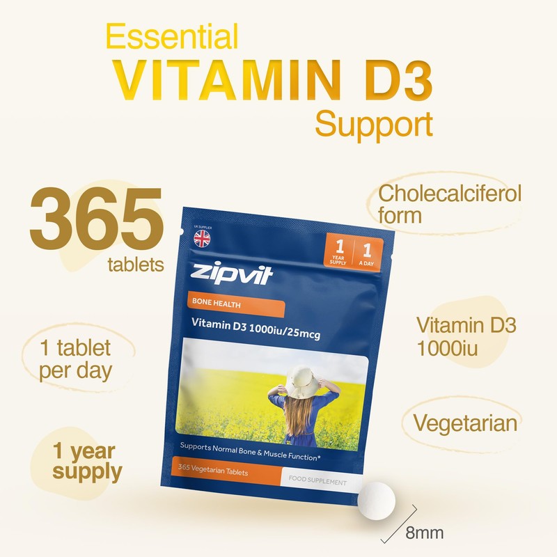 Zipvit Vitamin D 1000IU, 1 Year Supply, 365 Vegetarian D3