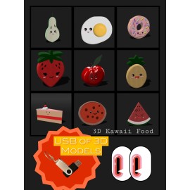 Kawaii Food Gamer Virtual Reality 3D Models Set Of 9 on a USB