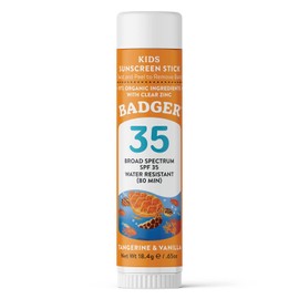 Badger Badger Mineral Kids Sunscreen Face Stick SPF 35, Zinc Oxide Travel Size Sunscreen Stick for Kids, 97% Organic Ingredients, Reef Safe, Water Resistant, .65 oz