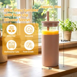 Tronco 20 oz Glass Tumbler with Lids and Straws, Reusable Iced Coffee Cups with Silicone Lid & Protective Sleeve, Dishwasher Safe, BPA-Free Borosilicate Glass for Coffee, Iced Tea, Water & Smoothies