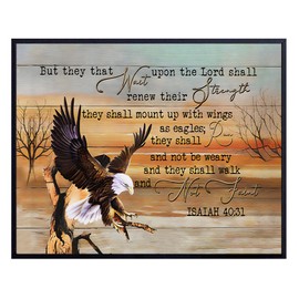 Boho-chic Christian Wall Art - Bible Verse Rustic Wall Decor - Jesus Christ Christian Gifts for Men Women - Farmhouse Living room Country Decor - Vintage spiritual Gifts - American Eagle Wall Decor