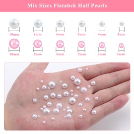 960 pcs Flatback Pearls for Crafts Half Pink White Imitation Pearls Mixed Size 3mm-10mm Shiny Resin Flat Back Beads for DIY Craft Tumblers Shoes
